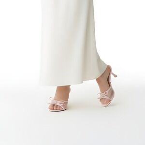 Mixx Shuz Pink Mesh Bow Heels Mules Slides Open Toe Women's Size 8.5